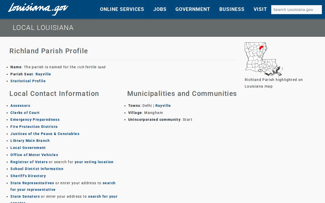 Official State of Louisiana Richland Parish profile