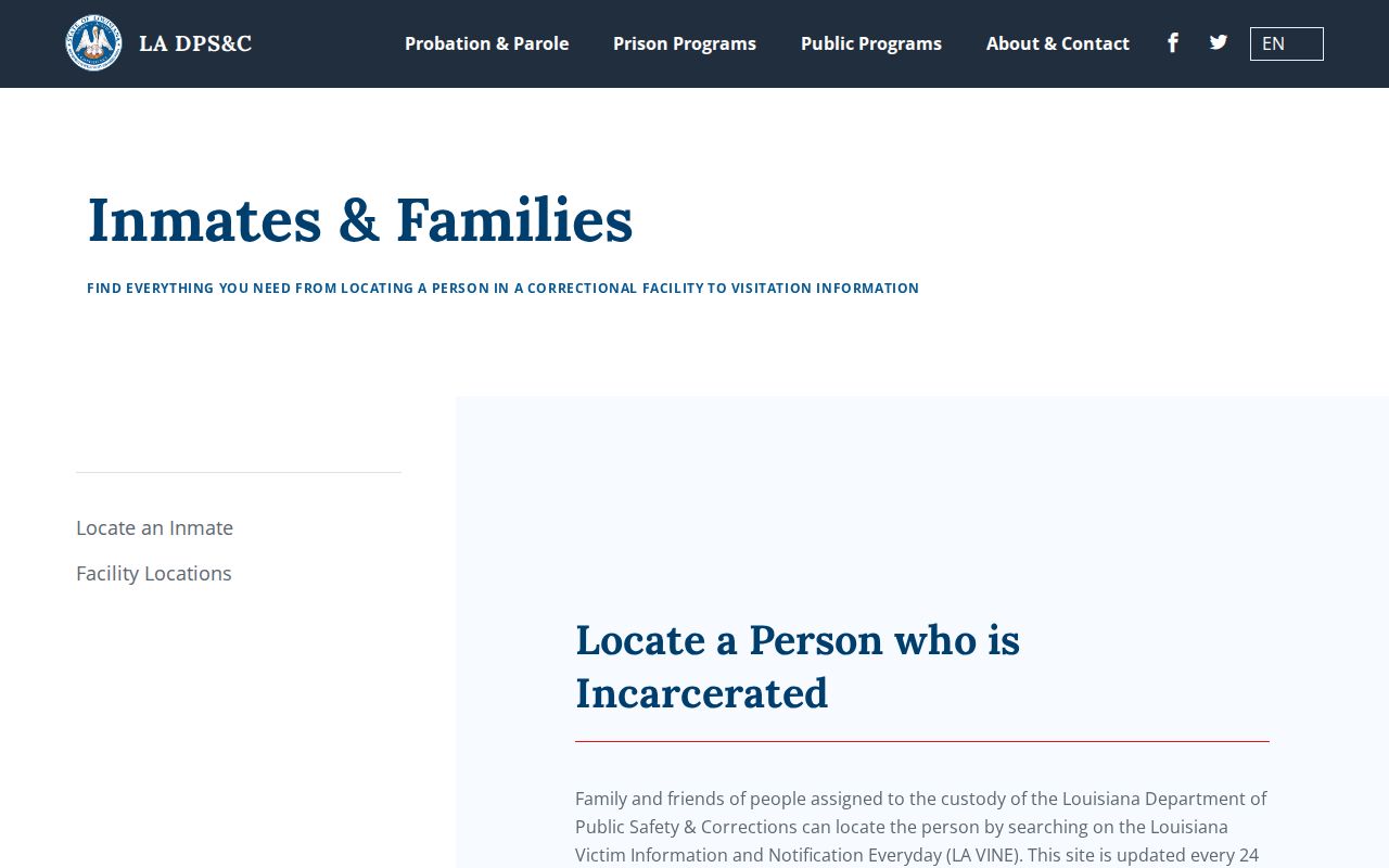 Louisiana DPS and Corrections imprisoned person locator information