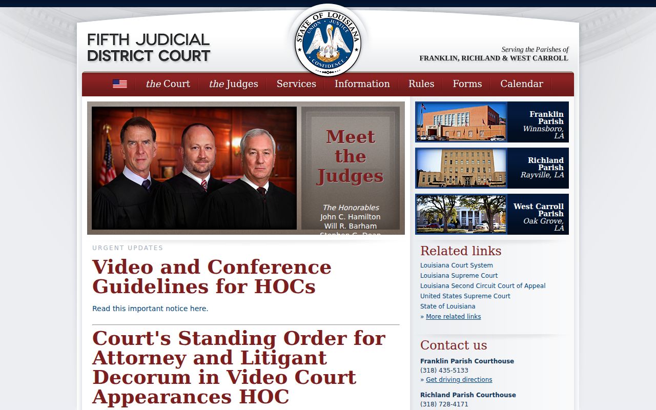 Fifth Judicial District Court official website serving Richland Parish