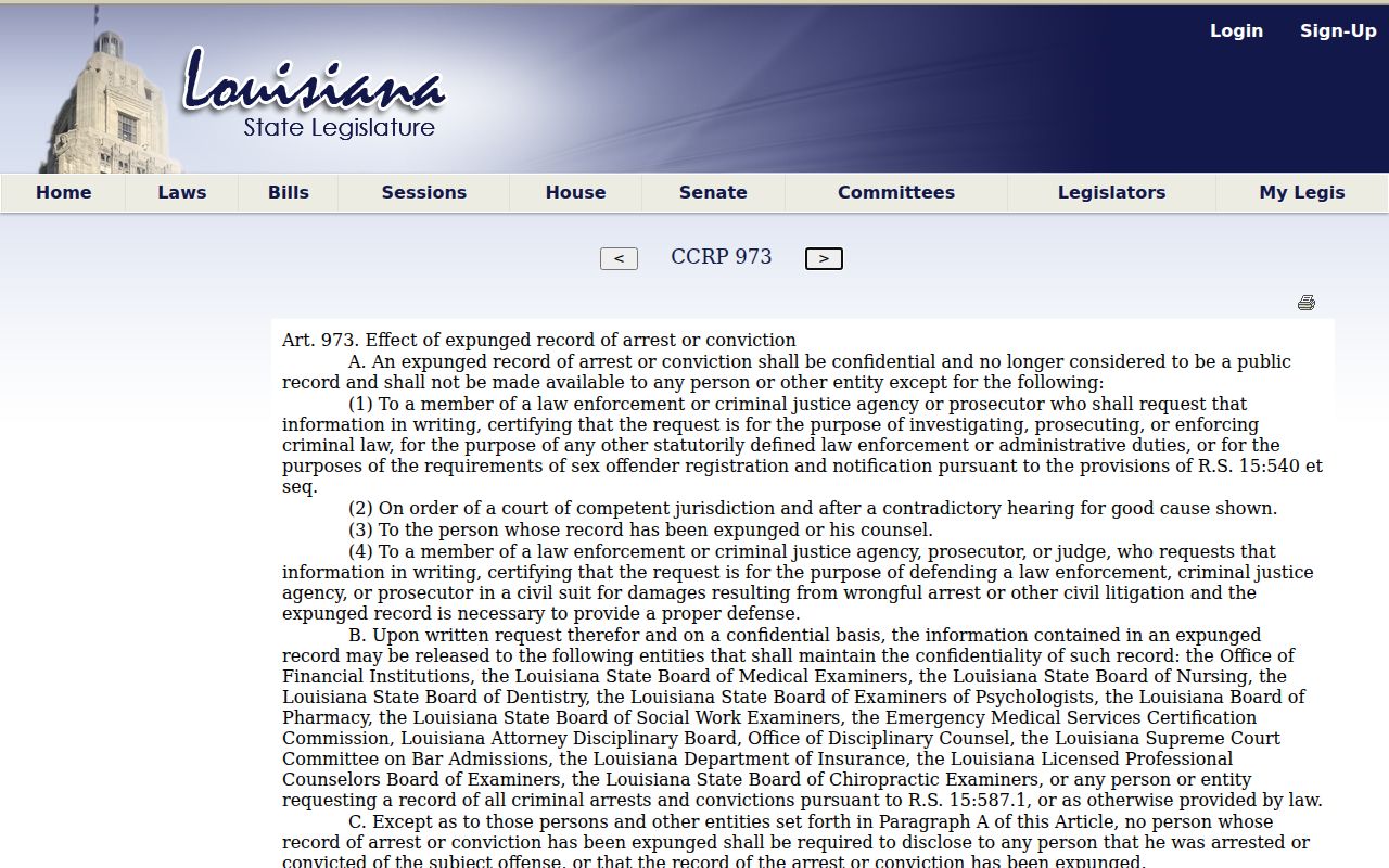 Louisiana confidentiality law for expunged Delhi records