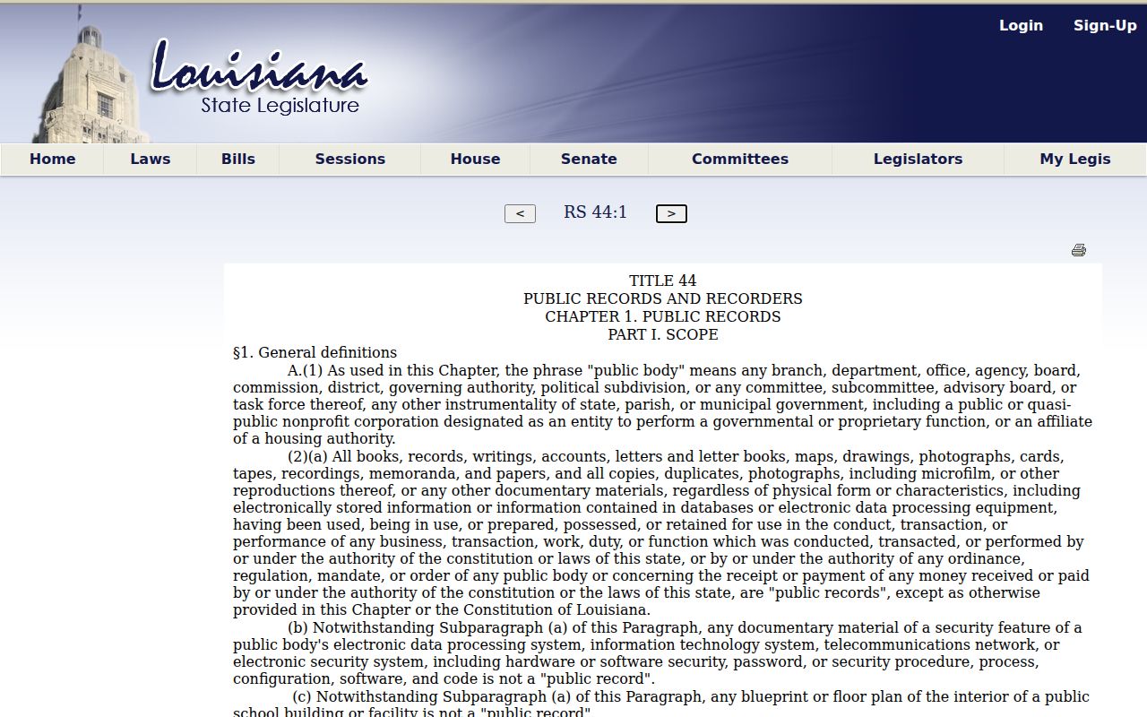 Louisiana public records definitions for Delhi requests