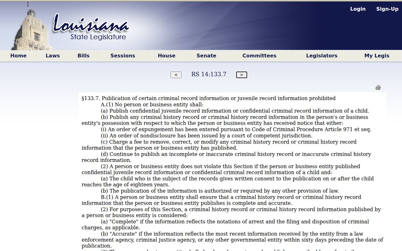 Louisiana confidential record publication law relevant to Mangham