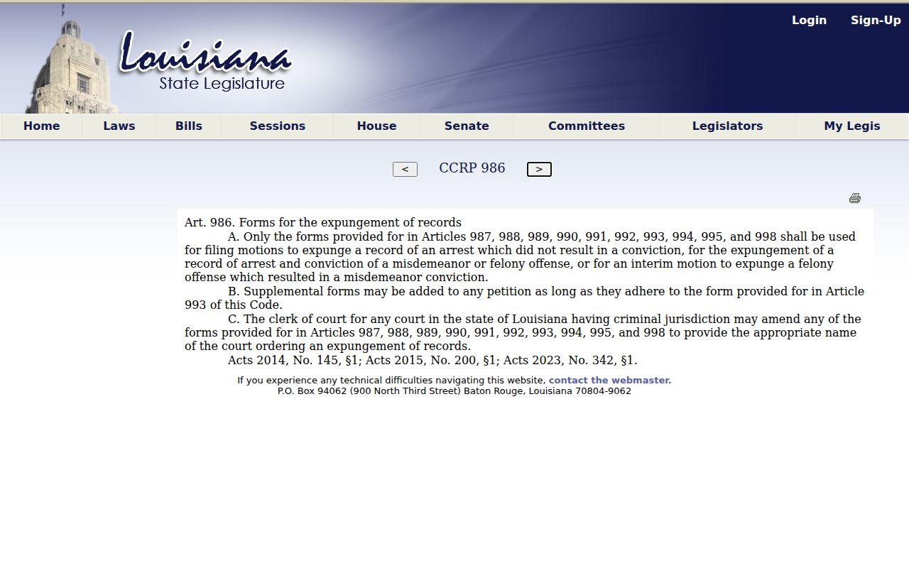Louisiana mandatory expungement forms law for Mangham cases