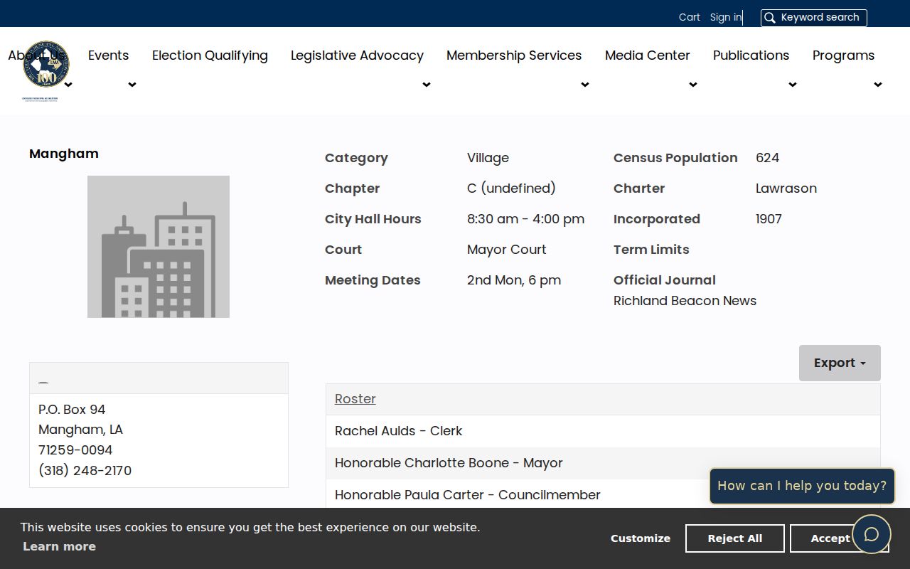Official Louisiana Municipal Association profile for Mangham