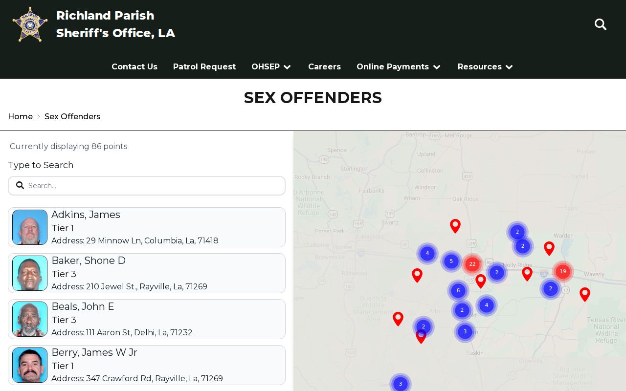 Richland Parish Sheriff sex offender map and list