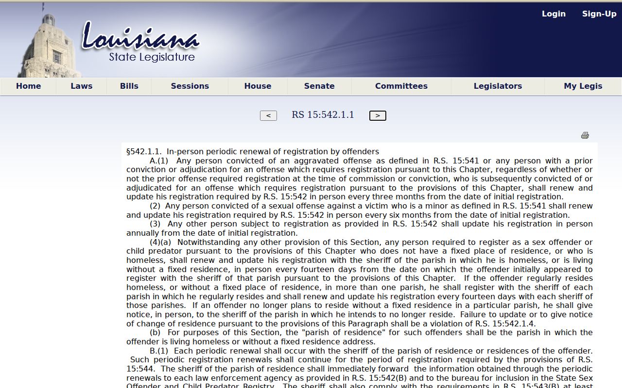 Louisiana sex offender registry renewal statute